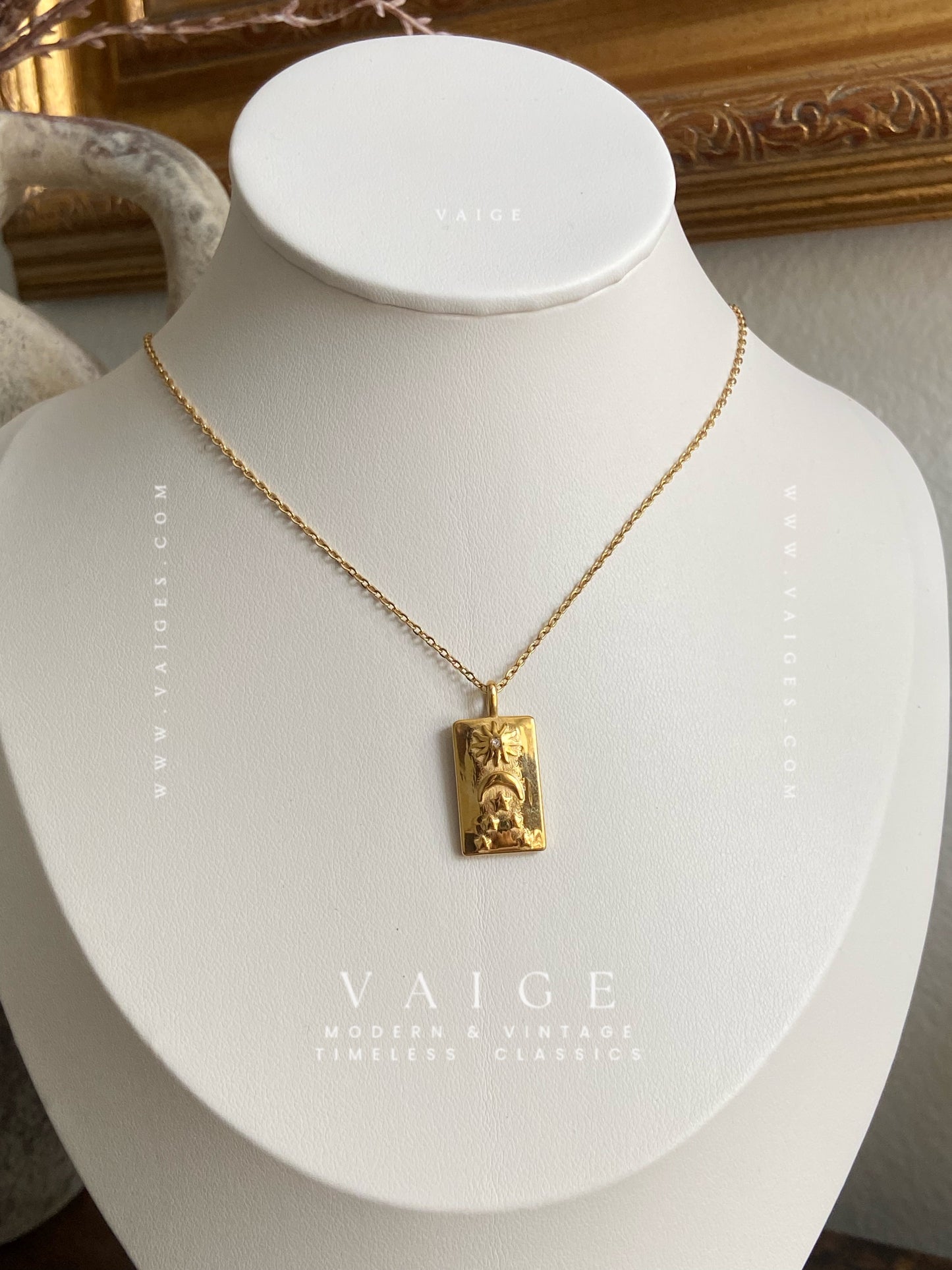 VAIGE 18K Gold-Plated Stainless Steel Sun Moon Star Tarot Charm Necklace