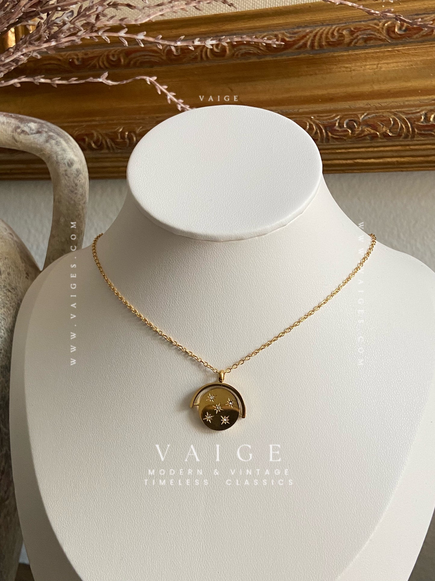 VAIGE Rotatable Star Charm 18K Gold Plated Stainless Steel Necklace