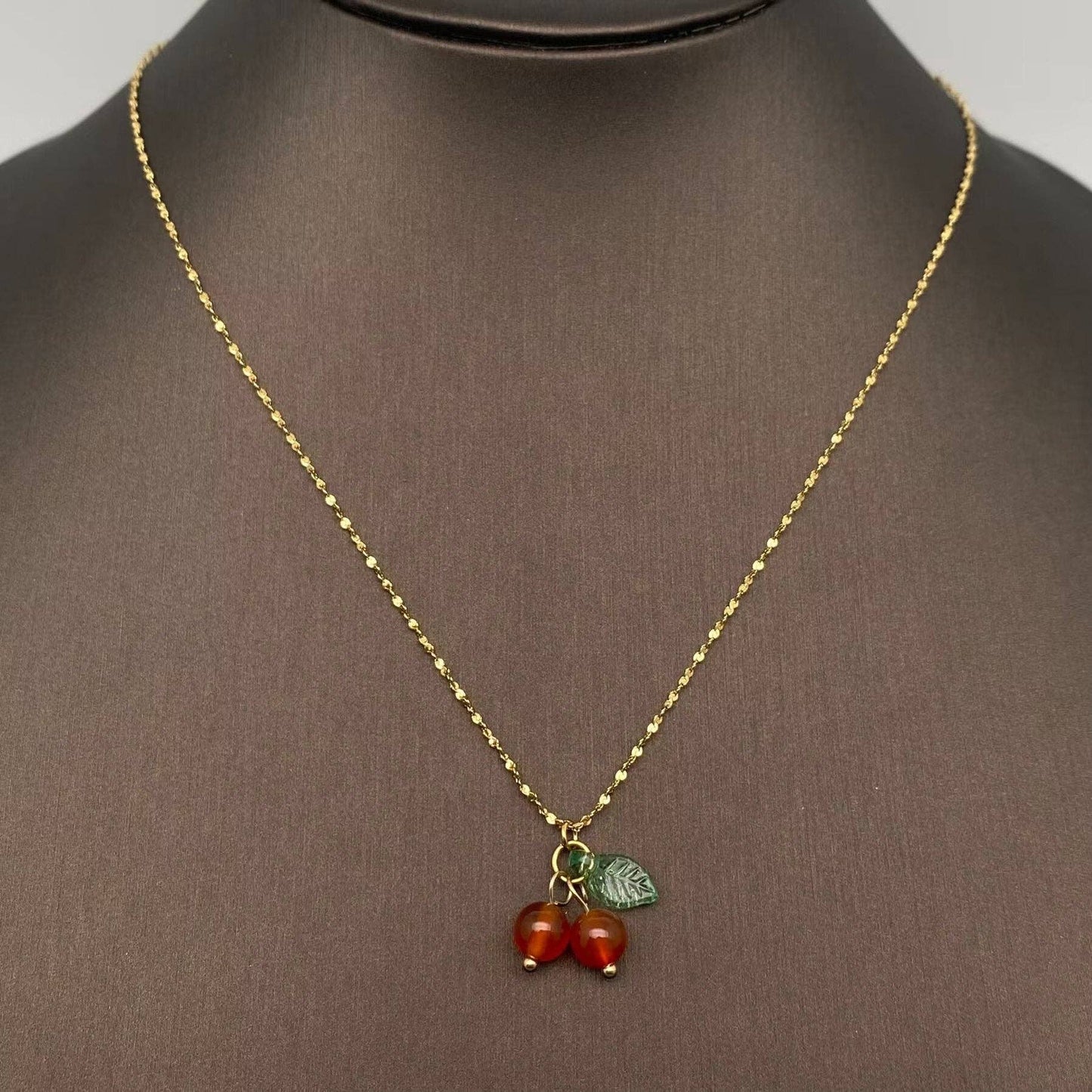 VAIGE Carnelian Cherry Charm 18K Gold Plated Necklace