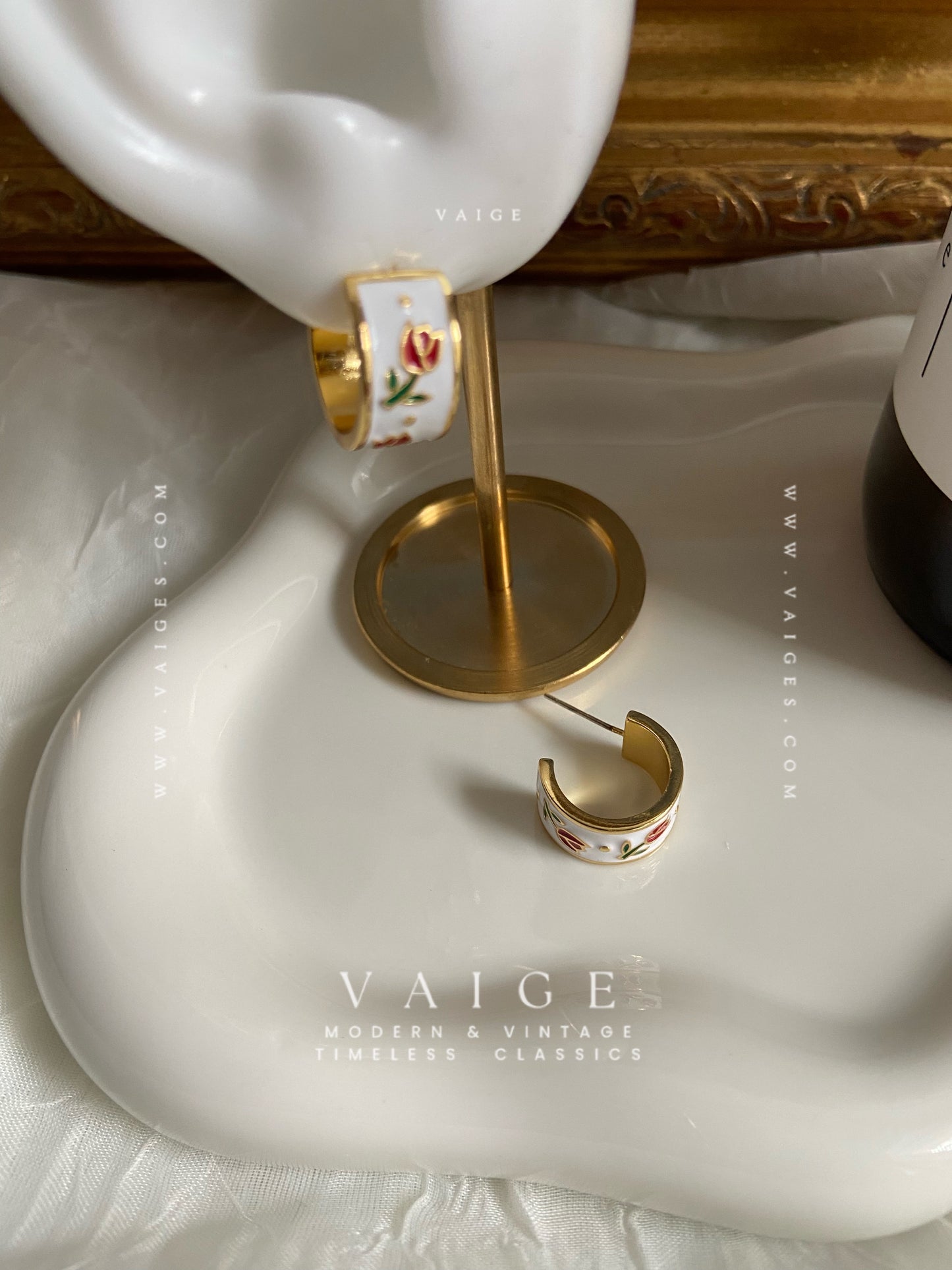 VAIGE Copper Enamel Tulip 18K Gold Plated Stud Earrings