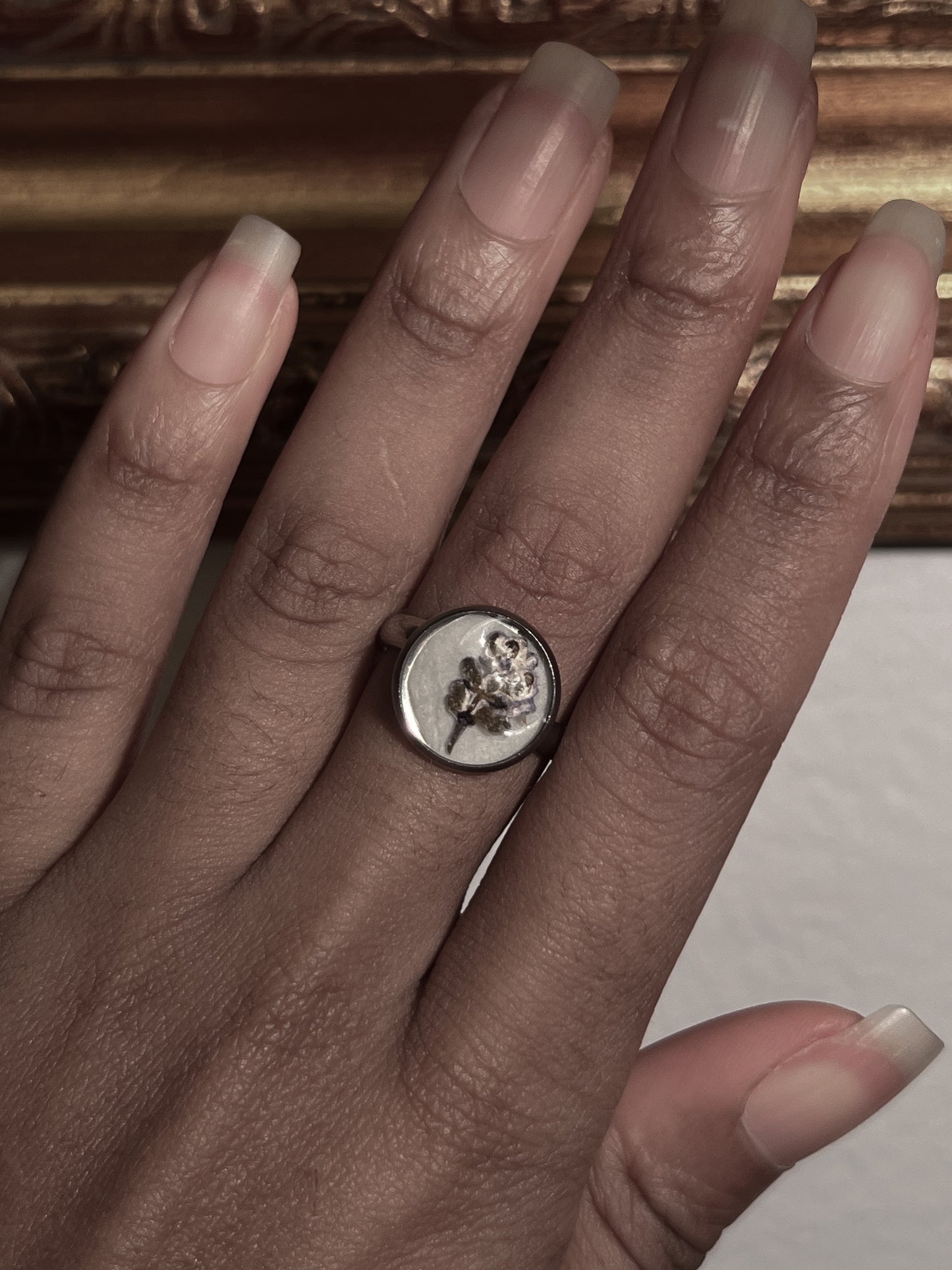 VAIGE Imperfect! Silver dried flower adjustable ring
