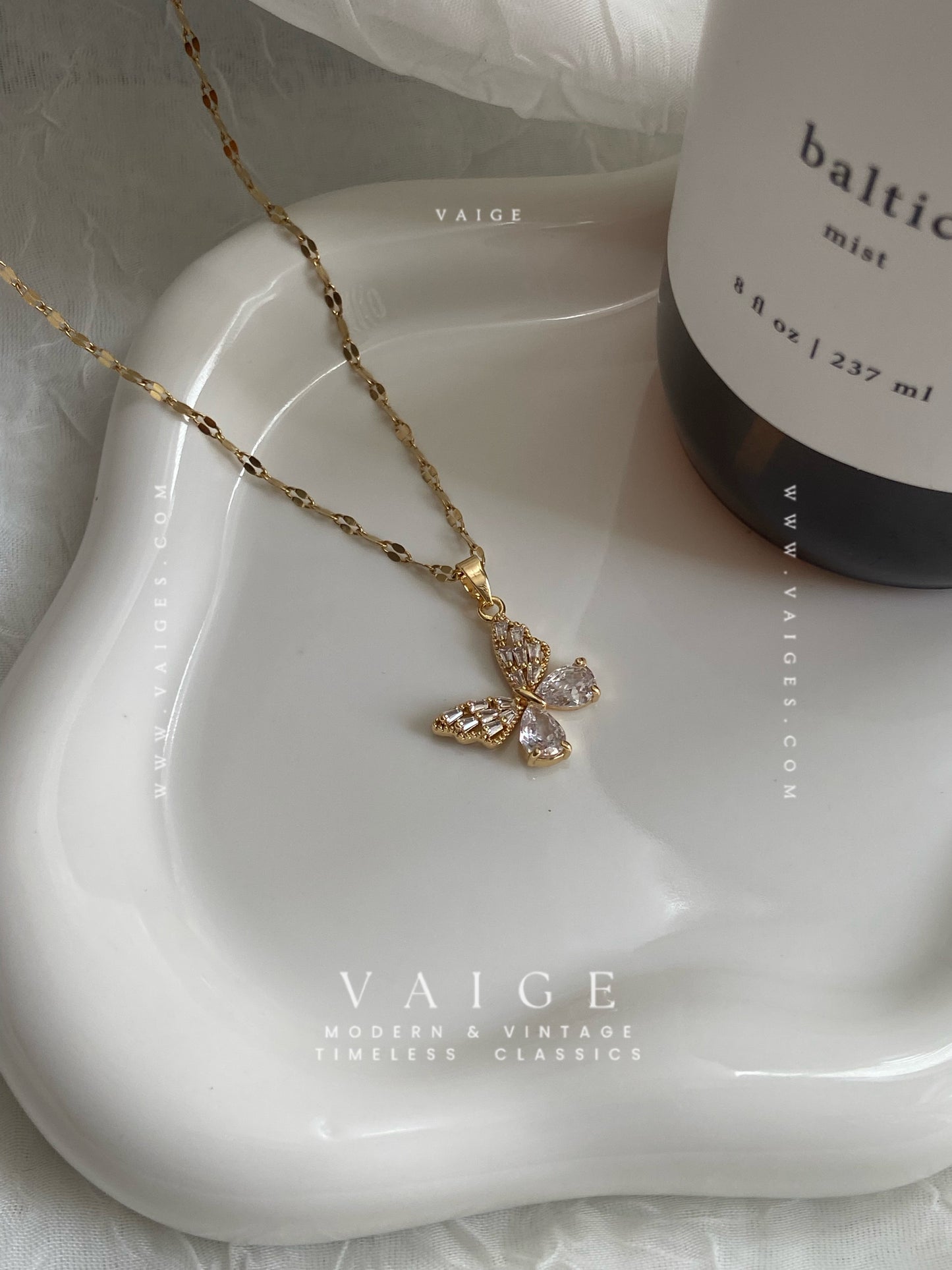VAIGE Stainless Steel Gold Butterfly Pendant Necklace