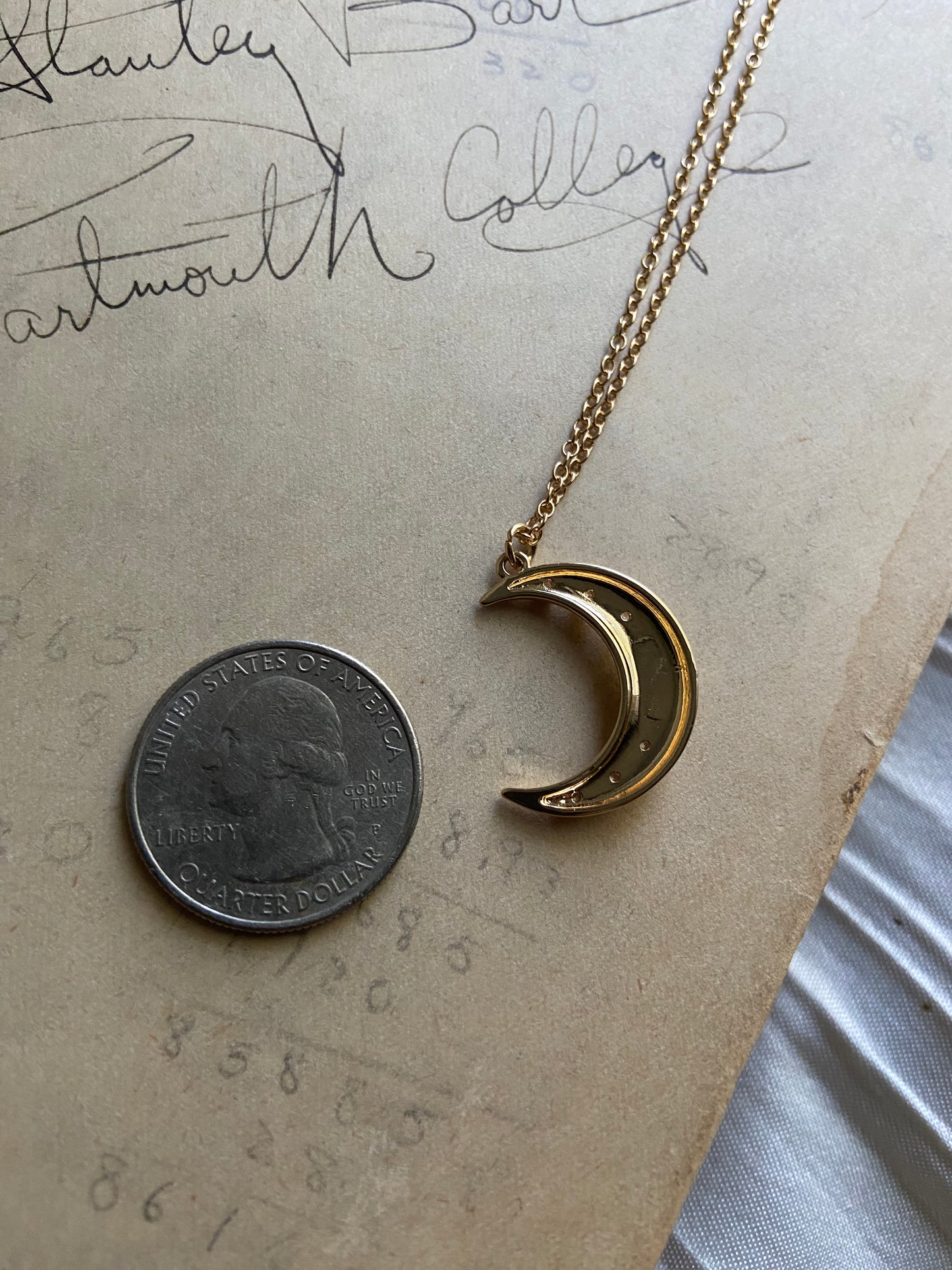 Crescent moon gem necklace