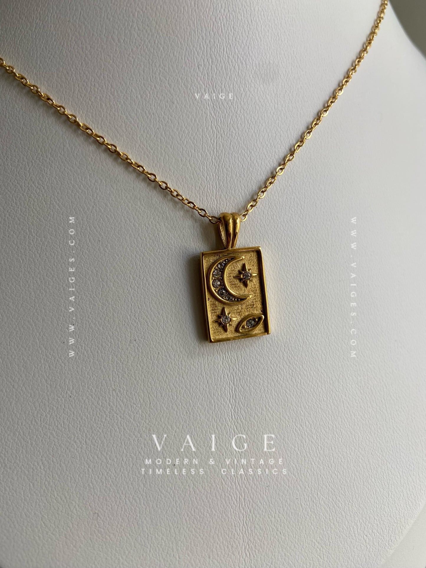 VAIGE 18K Gold Plated SS Star Moon Charm Necklace