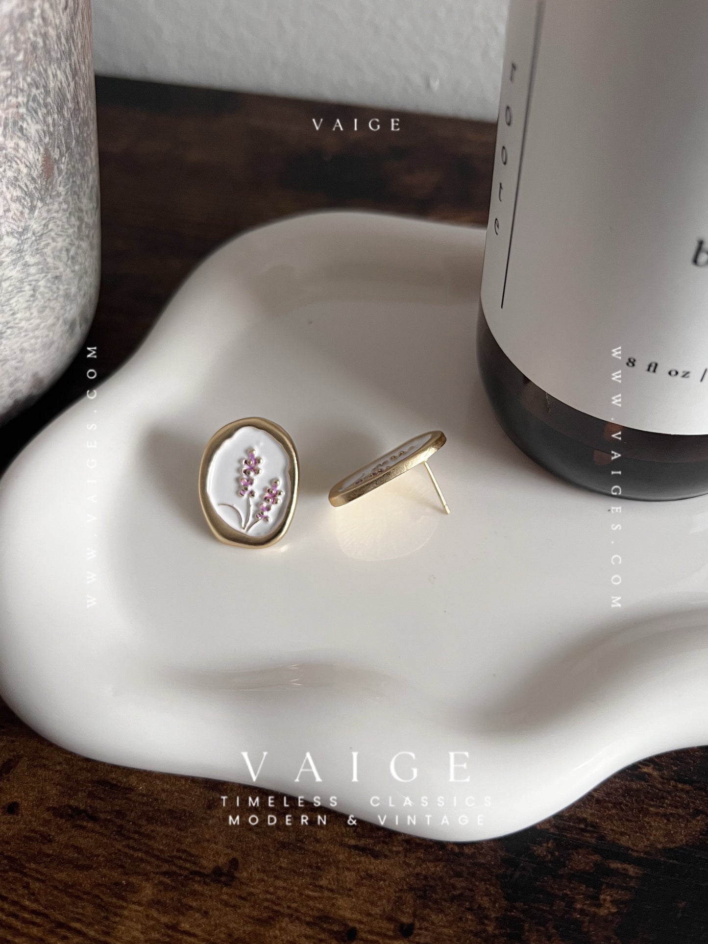 VAIGE Vintage Enamel Lavender Earrings