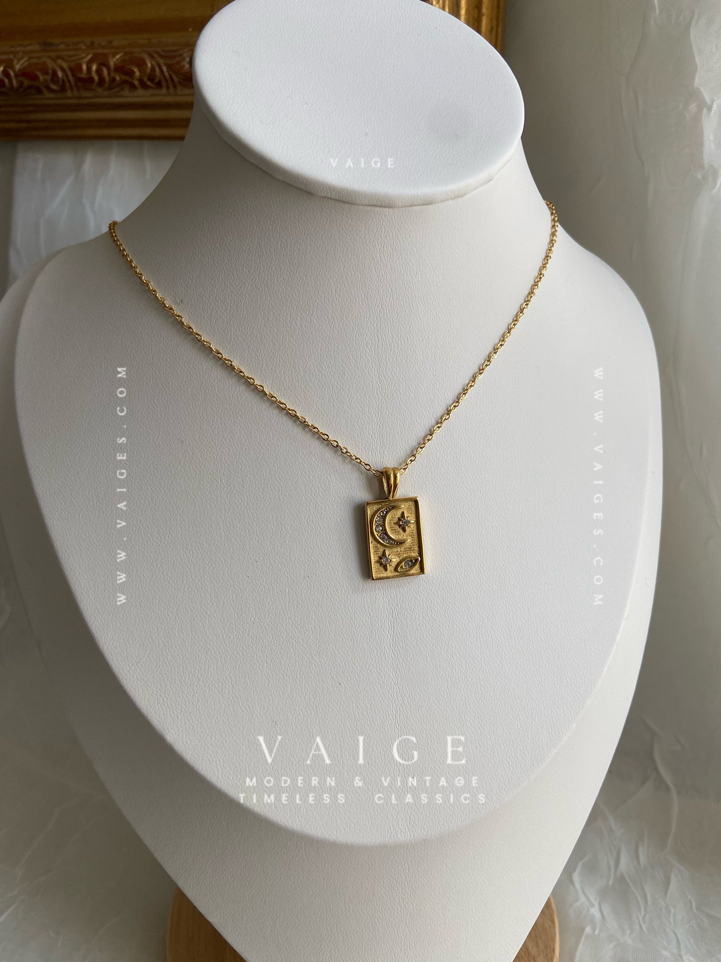 VAIGE 18K Gold Plated SS Star Moon Charm Necklace