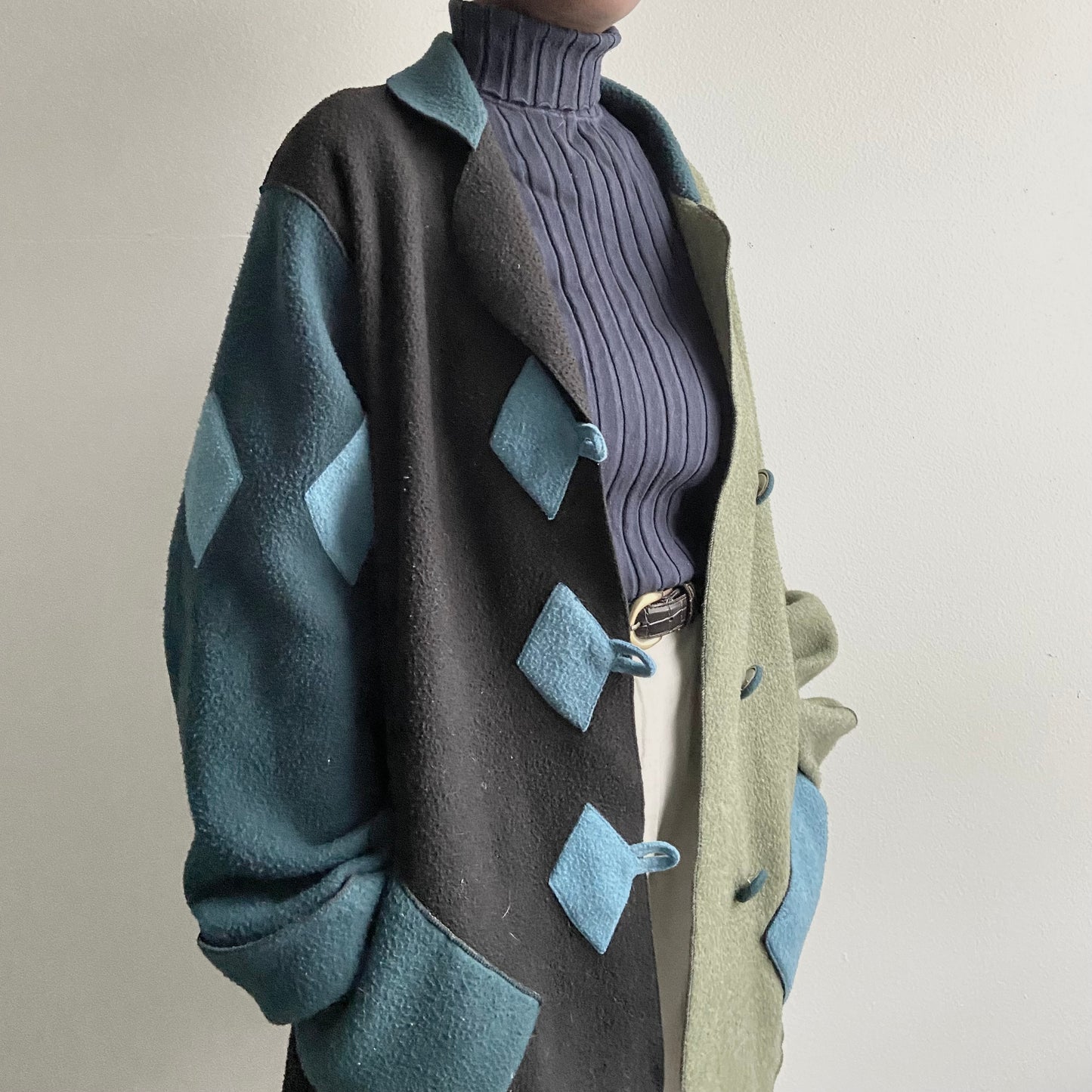 VAIGE One of One | Vintage Green Blue Black Sweater W Diamond Patchwork