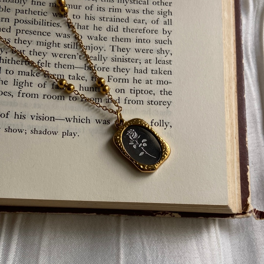 Glass Engraved Rose Necklace