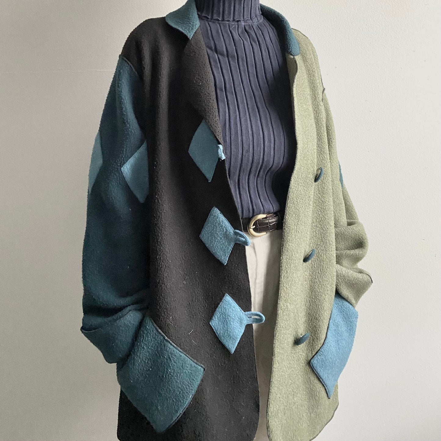 VAIGE One of One | Vintage Green Blue Black Sweater W Diamond Patchwork
