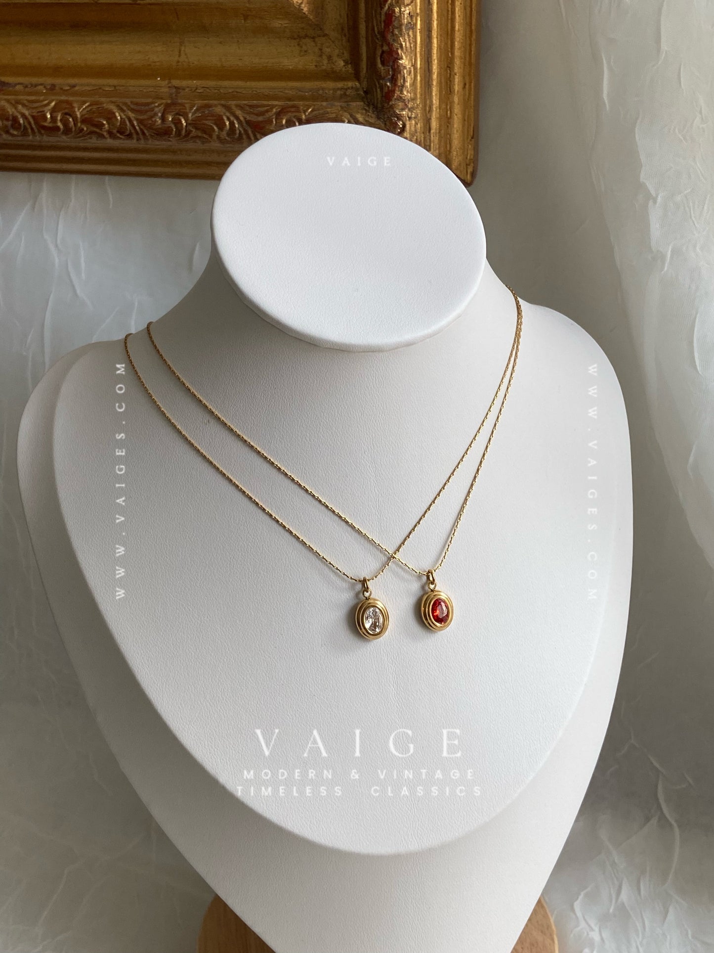 VAIGE Oval Zircon 18K Gold Plated Stainless Steel Necklace