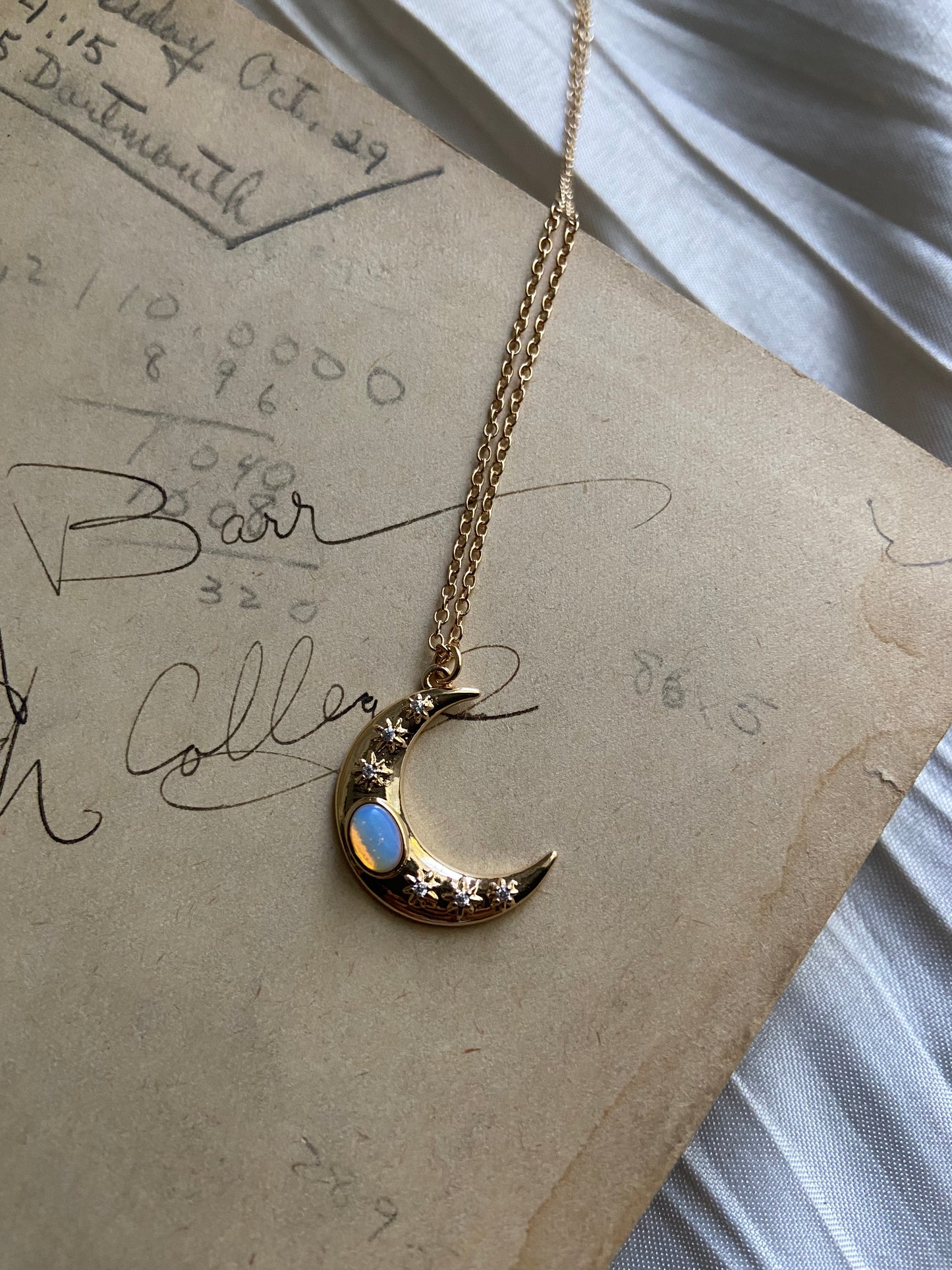 Crescent moon gem necklace