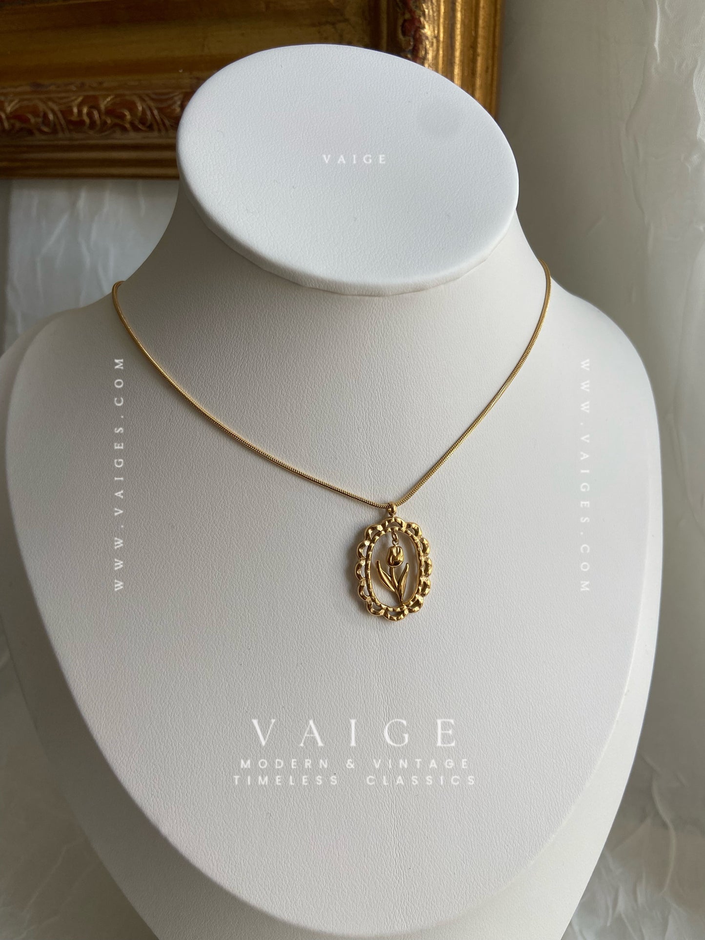 VAIGE Hollow Flower Charm 18K Gold Plated Stainless Steel Necklace