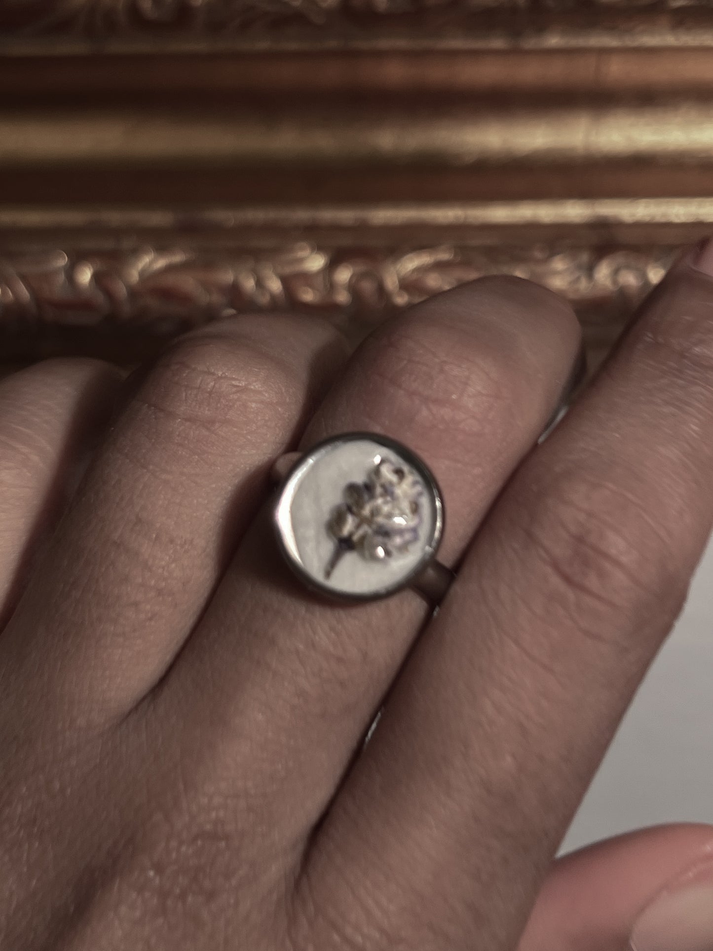 VAIGE Imperfect! Silver dried flower adjustable ring