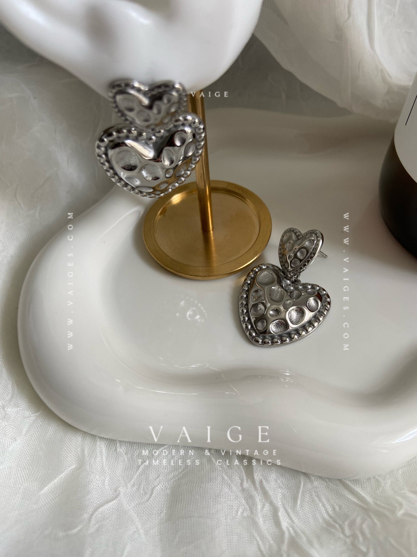 VAIGE Stainless Steel Double Heart Earrings