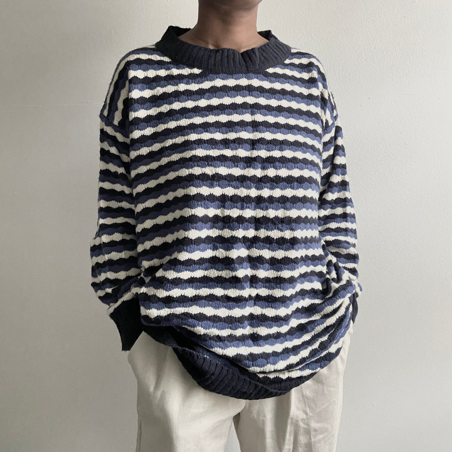 VAIGE One of One | Navy And White Striped Knit Sweater