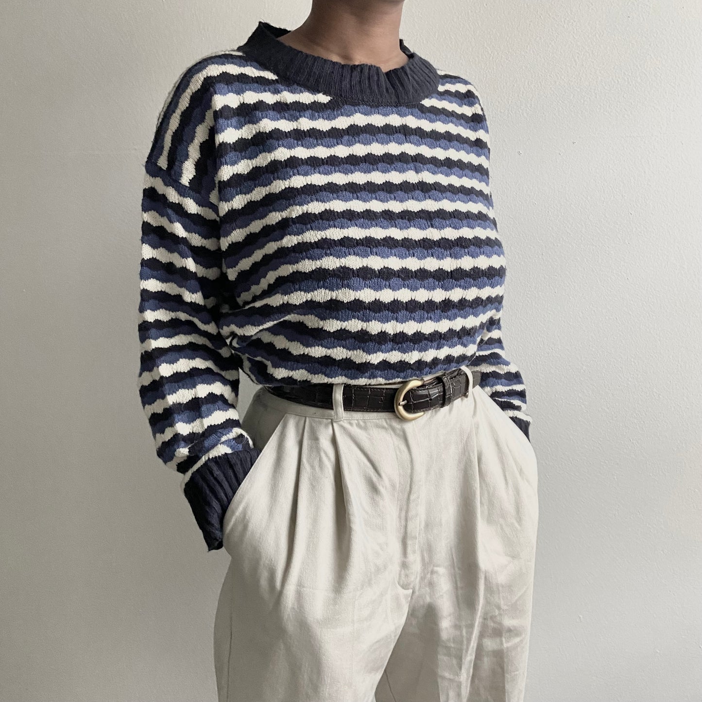 VAIGE One of One | Navy And White Striped Knit Sweater