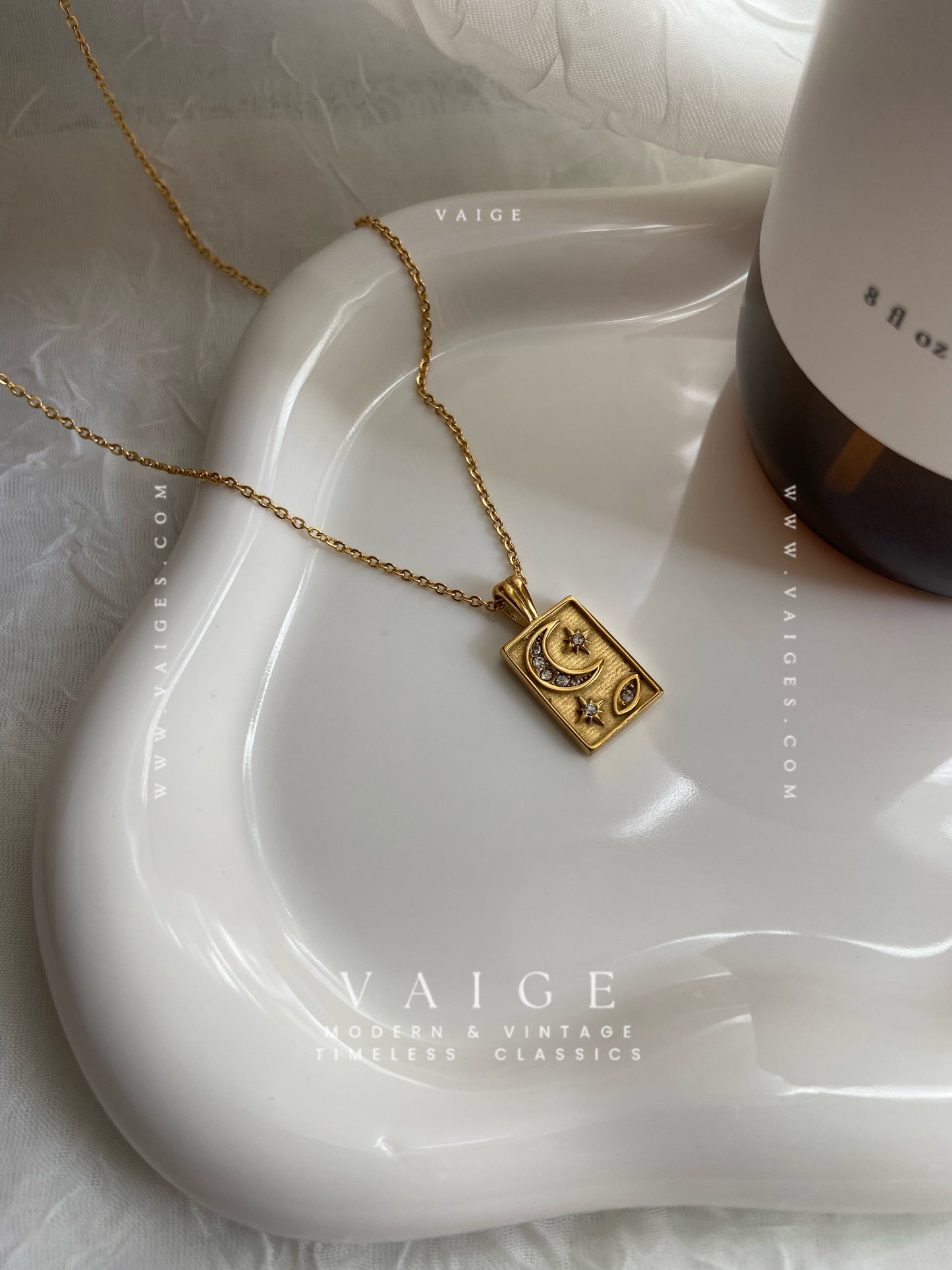 VAIGE 18K Gold Plated SS Star Moon Charm Necklace