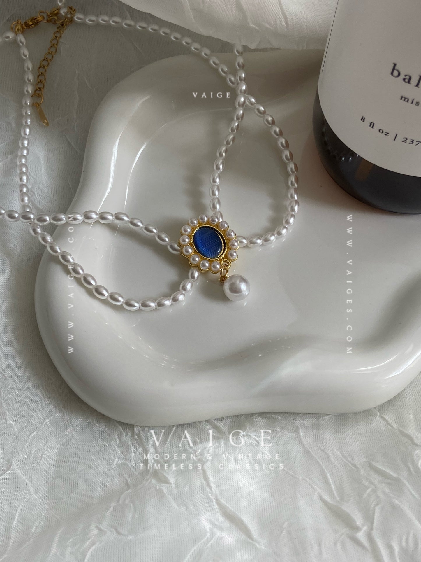 VAIGE Alloy Double Layer Design Opal Pearl Choker Necklace
