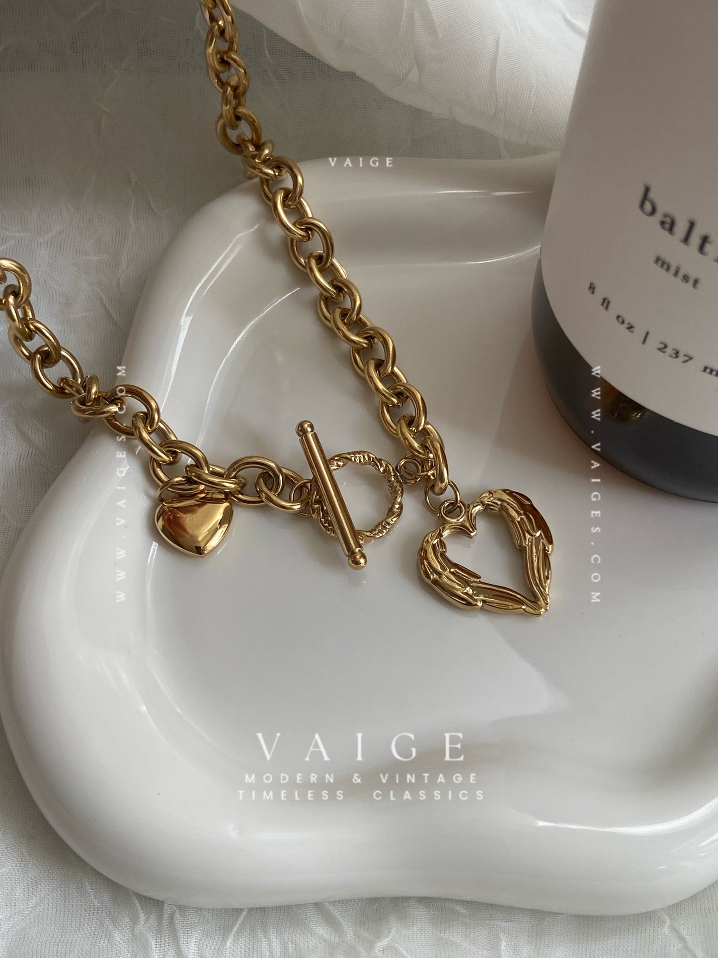 VAIGE 18K Gold Plated Stainless Steel Double Heart Necklace