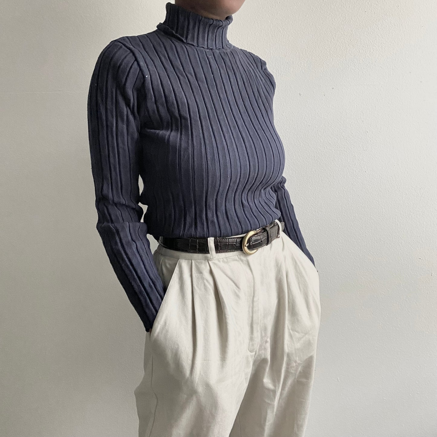 VAIGE One of One | Blue Ribbed Turtleneck Sweater