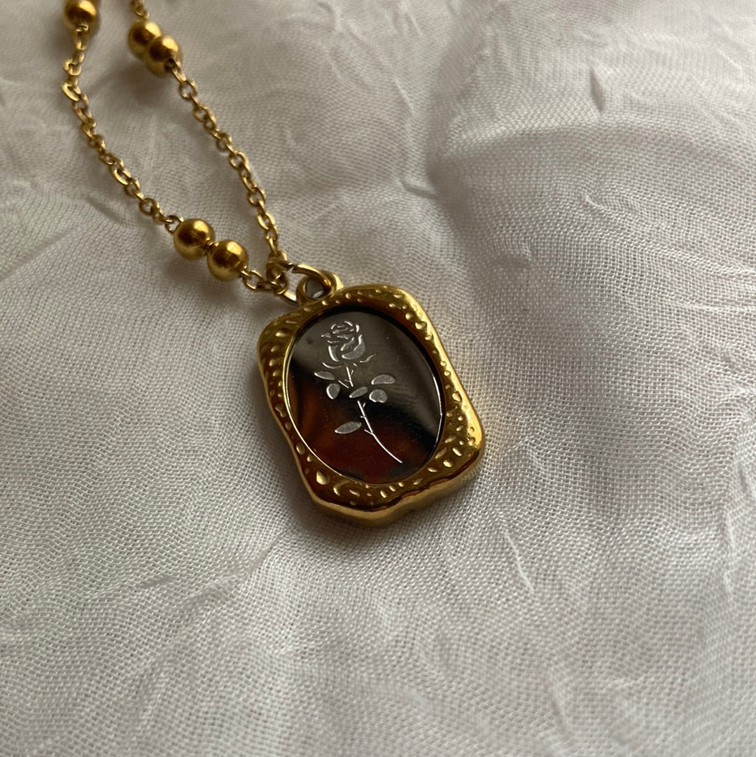 Glass Engraved Rose Necklace