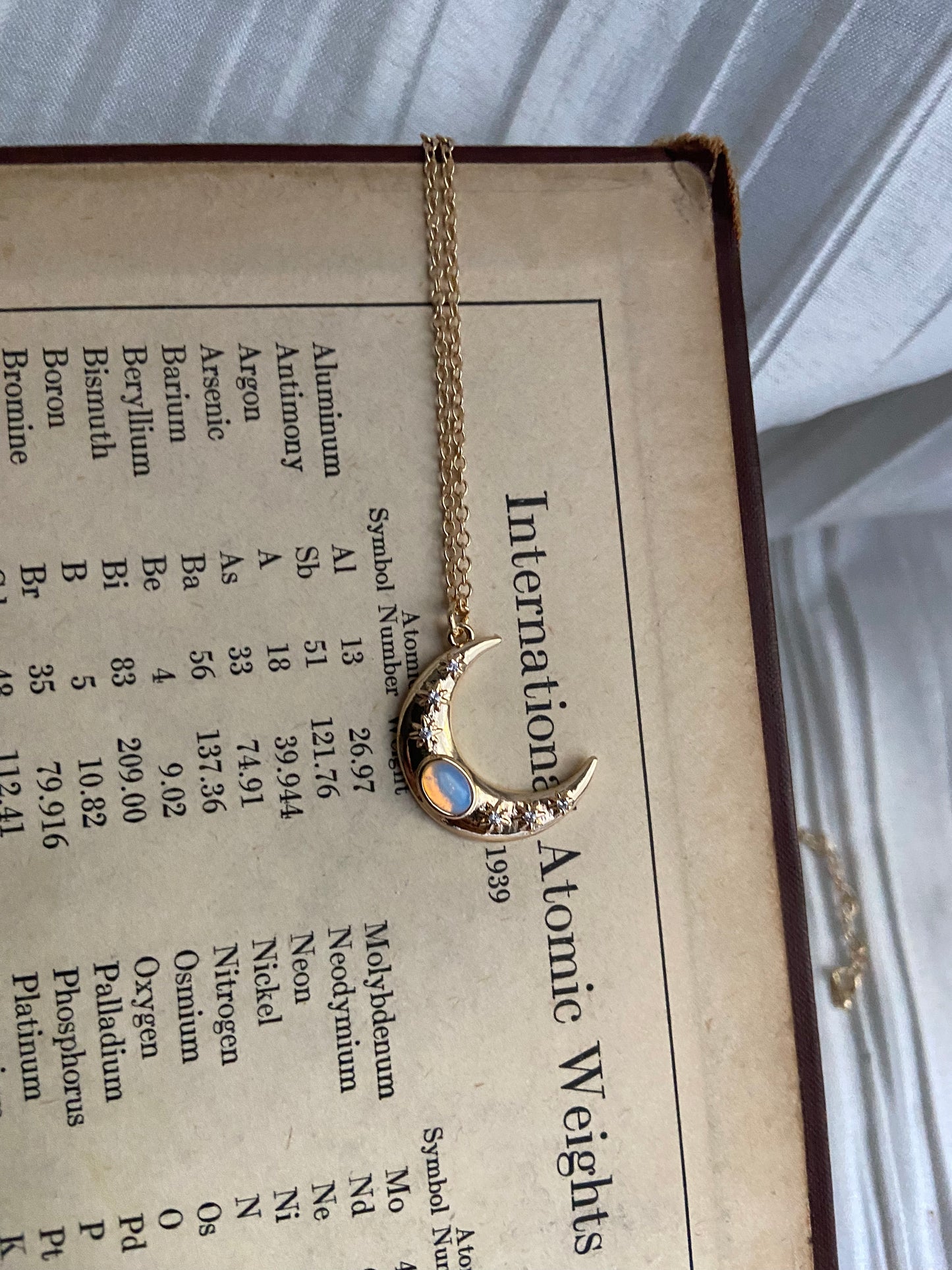 Crescent moon gem necklace