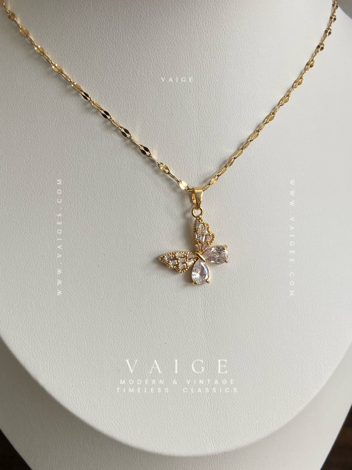 VAIGE Stainless Steel Gold Butterfly Pendant Necklace