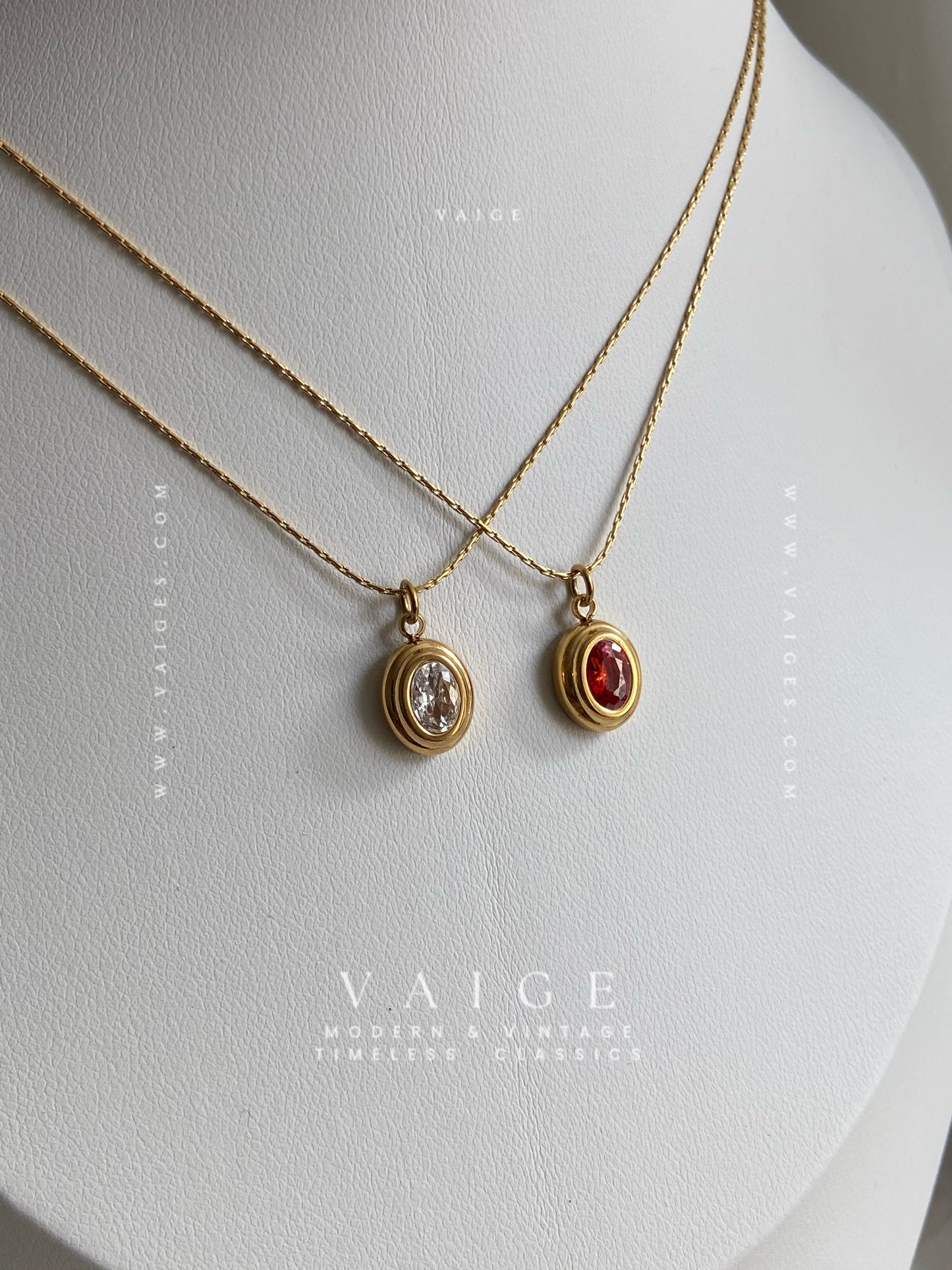 VAIGE Oval Zircon 18K Gold Plated Stainless Steel Necklace