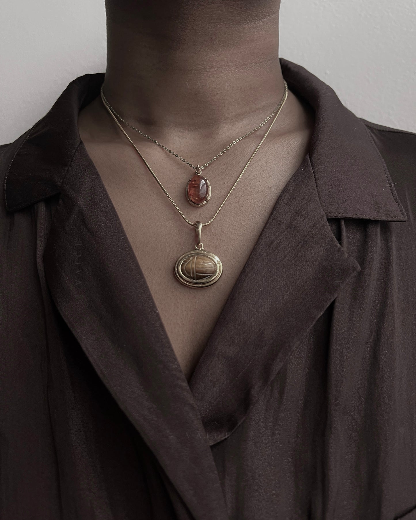 One Of One | vintage tigers eye stone scarab engraved necklace