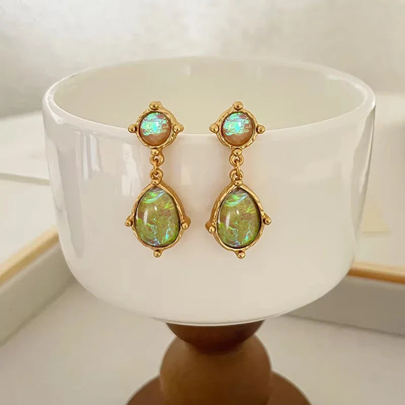 VAIGE Green Iridescent Teardrop Dangle Earrings