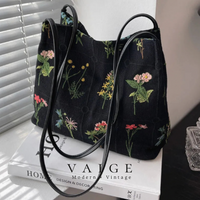 VAIGE Gianna Vintage Charm Black Floral Embroidered Tote Bag