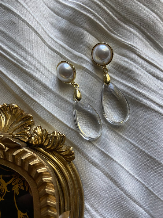 Clear Pearl Teardrop Earrings