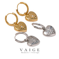 VAIGE Gold Plated Heart & Star Huggie Hoop Earrings in Stainless Steel