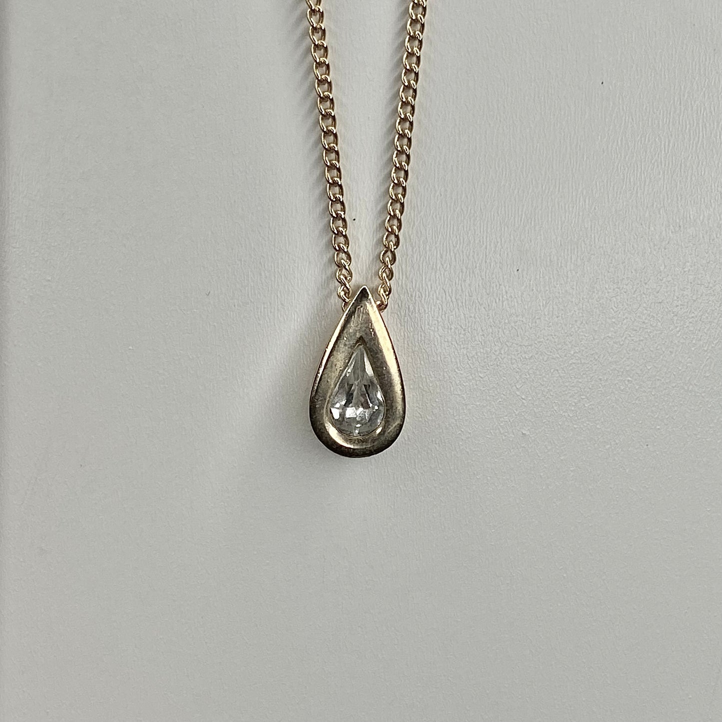 gold teardrop zircon  pendant necklace • 16-18in — Vintage Collection • only 1 available • View all photos; item is thrifted/vintage and may show flaws.