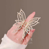 VAIGE Elegant Butterfly Zirconia & White Bead Hair Claw Clips in Gold and Silver