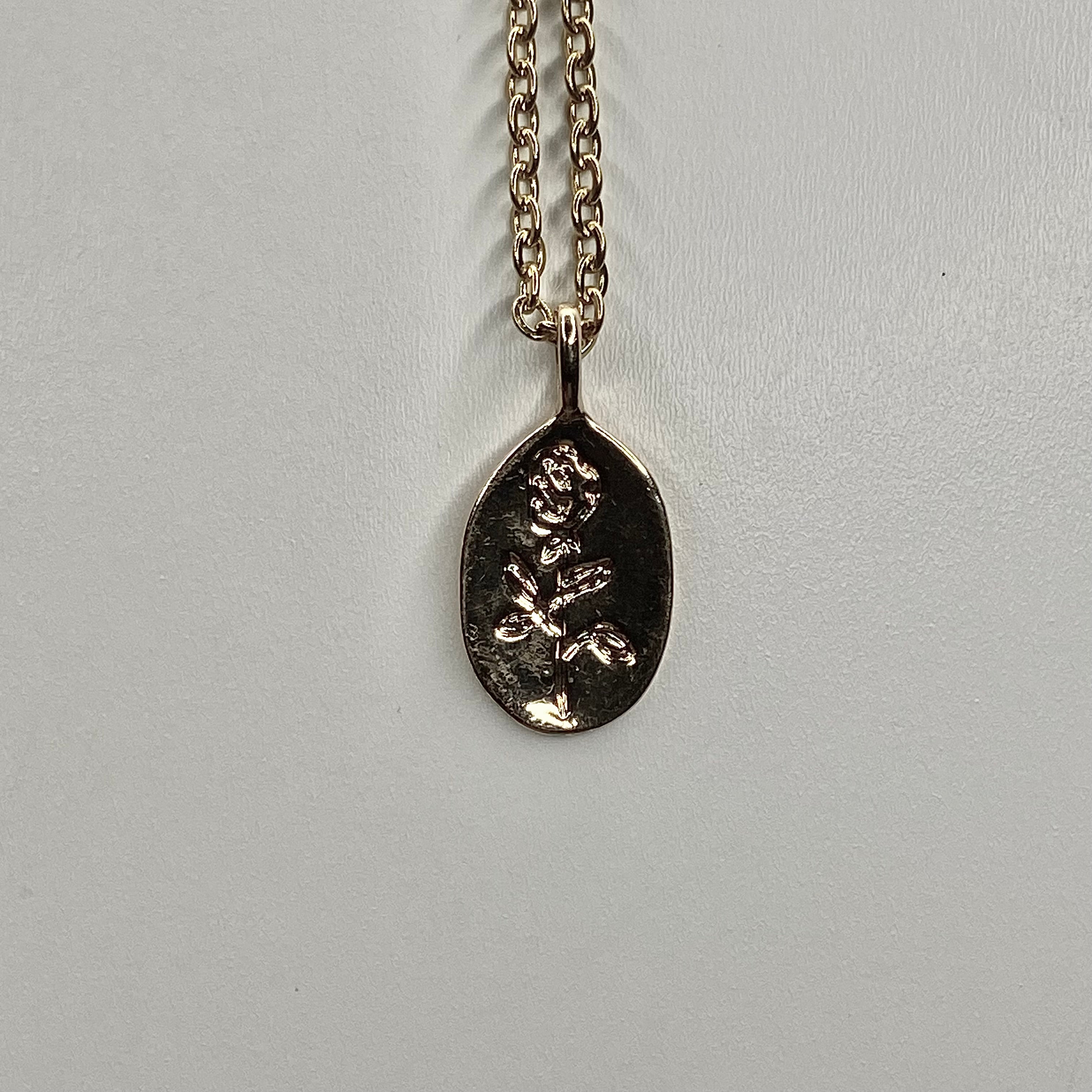 gold flower engraved    pendant necklace • 16-18in — Vintage Collection • only 1 available • View all photos; item is thrifted/vintage and may show flaws.