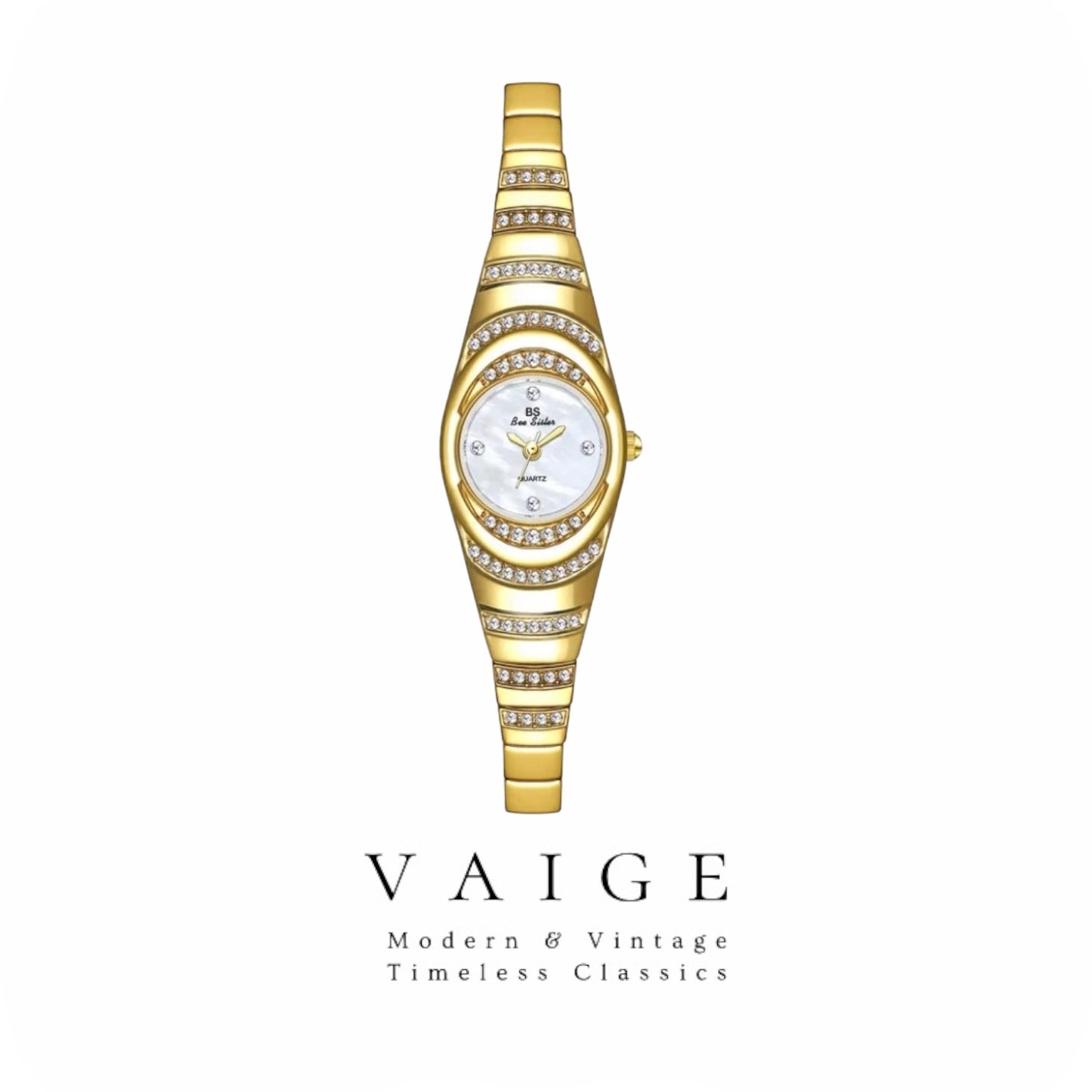 VAIGE Elegant Gold and Angelica Zircon Diamond Quartz Bracelet Watch