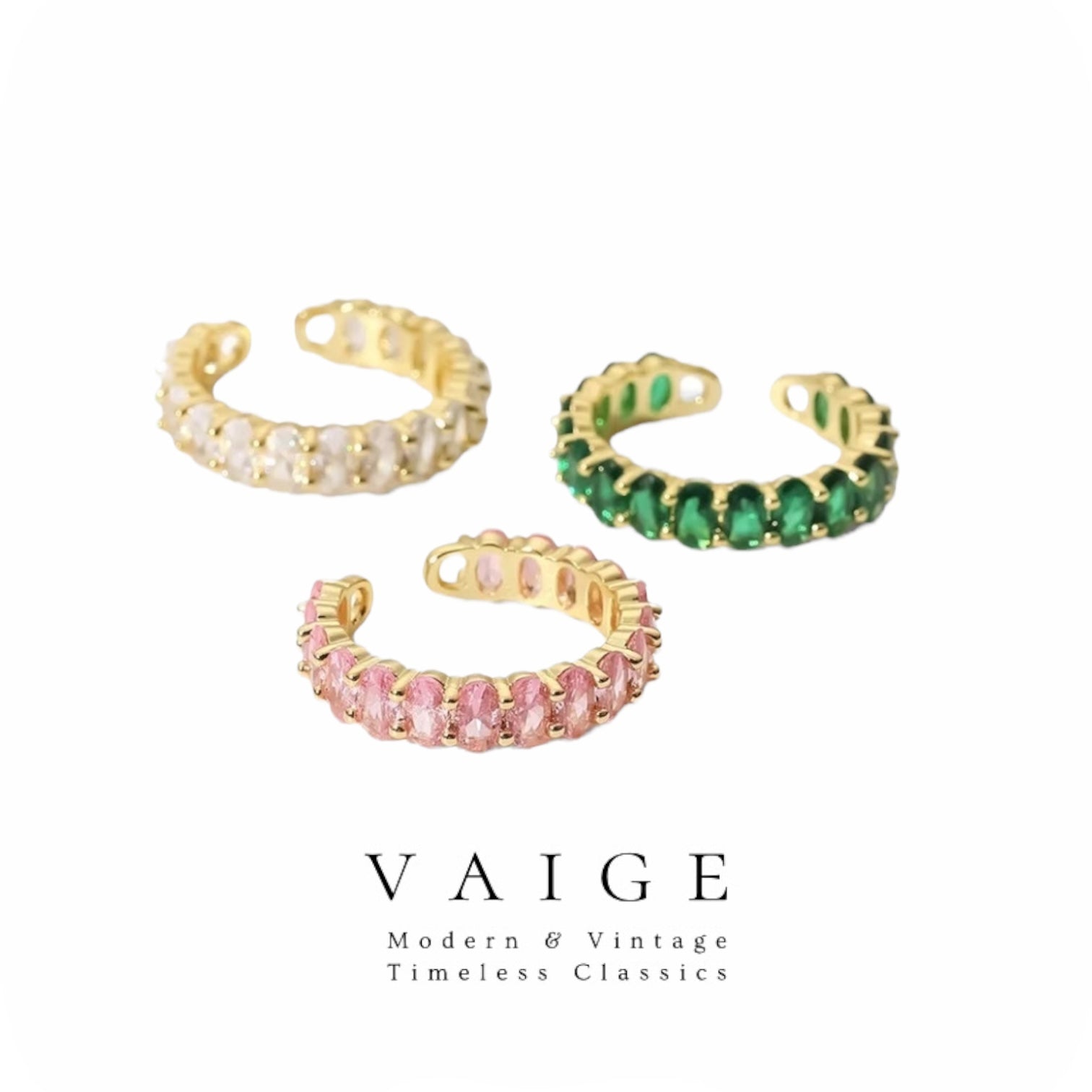 VAIGE Radiant Green and Pink Zirconia Open Gold Ring