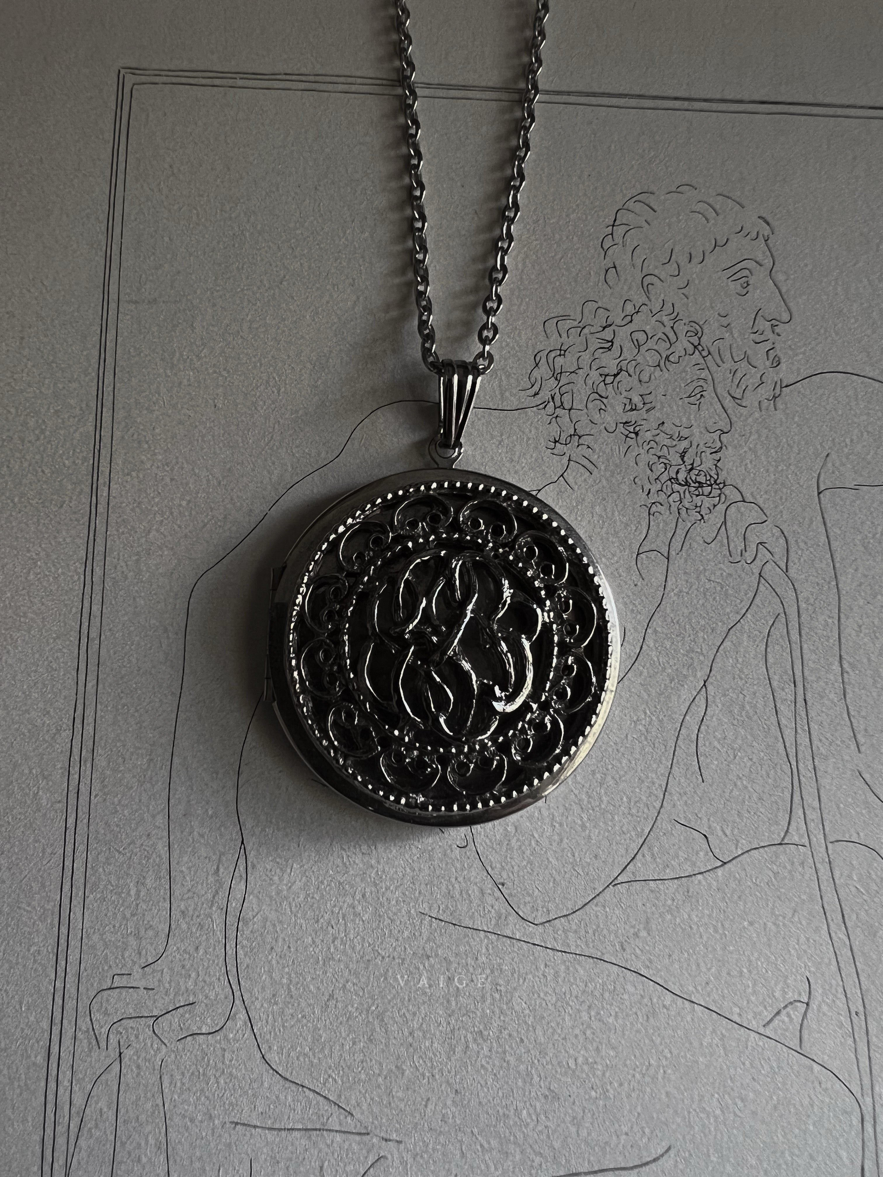 VAIGE One of One |  Vintage Monogram Circle Locket Silver Necklace