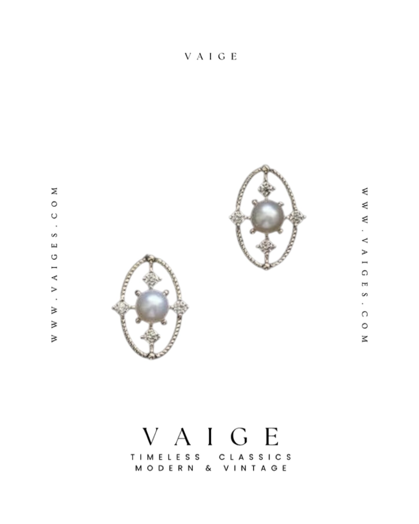 VAIGE 925 Sterling Silver Pearl Stud Earrings Oval