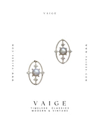 VAIGE 925 Sterling Silver Pearl Stud Earrings Oval