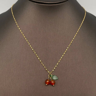 VAIGE Carnelian Cherry Charm 18K Gold Plated Necklace