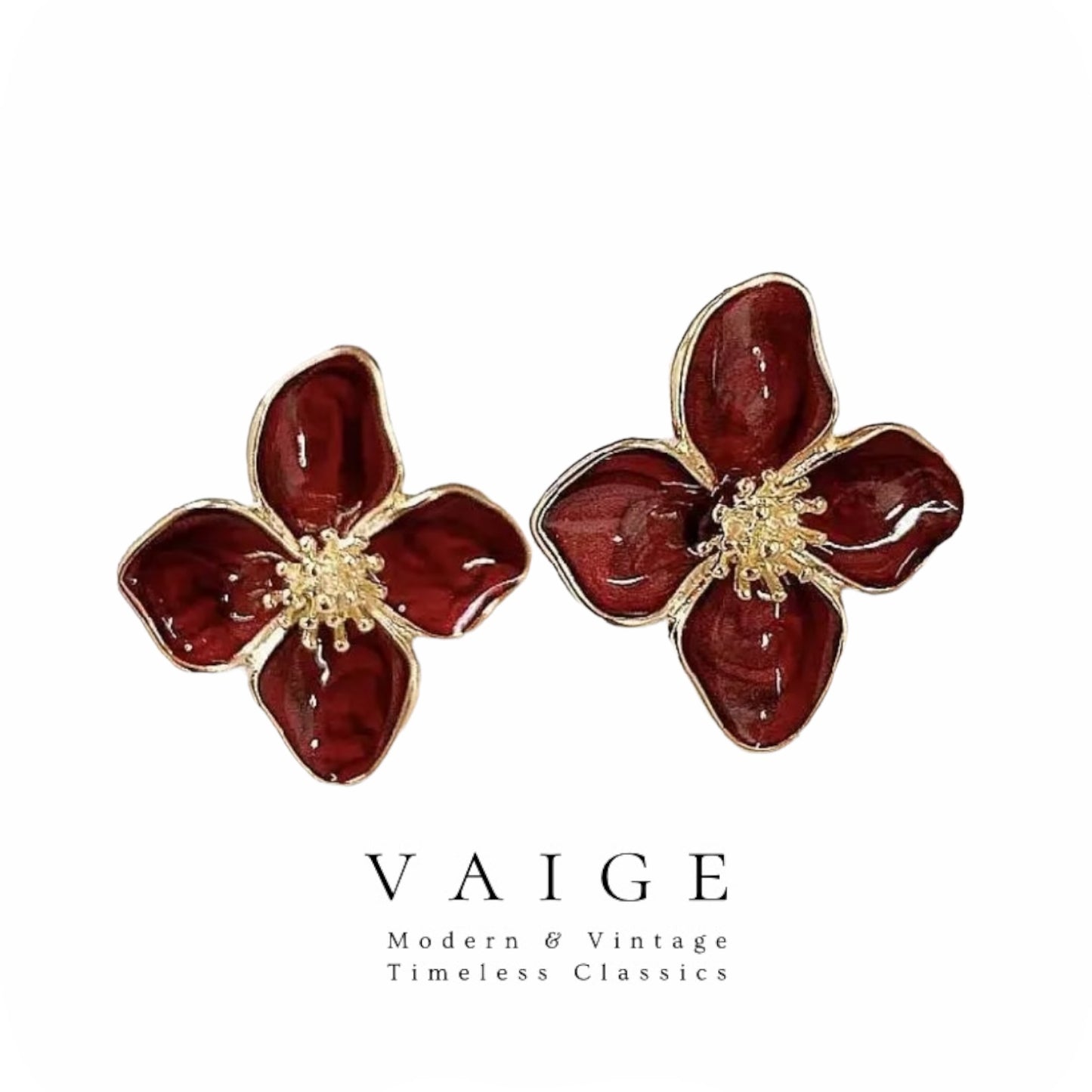 VAIGE Enamel Floral Stud Earrings in Red, Green, and White