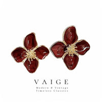 VAIGE Enamel Floral Stud Earrings in Red, Green, and White