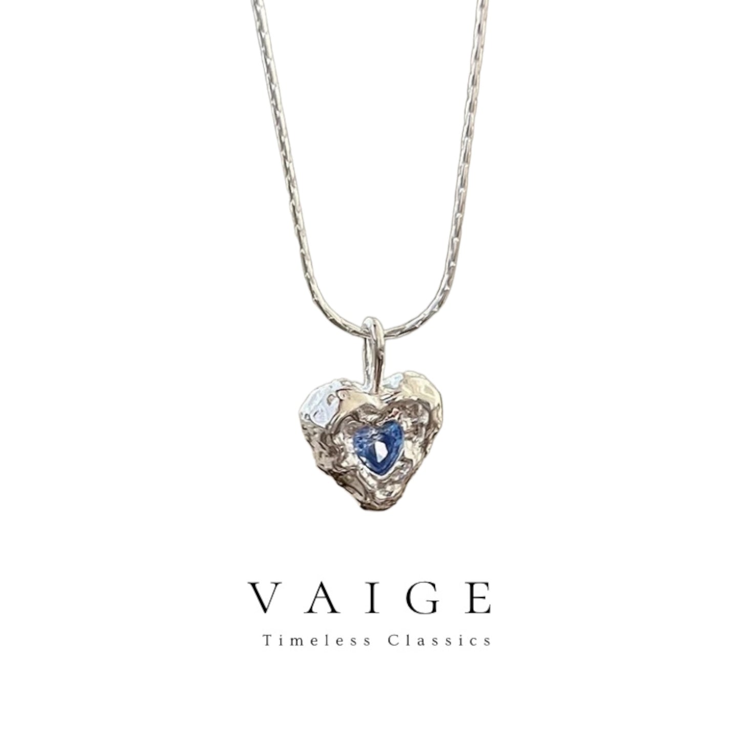 VAIGE Enchanting Heart Necklace with Sparkling Blue Zircon