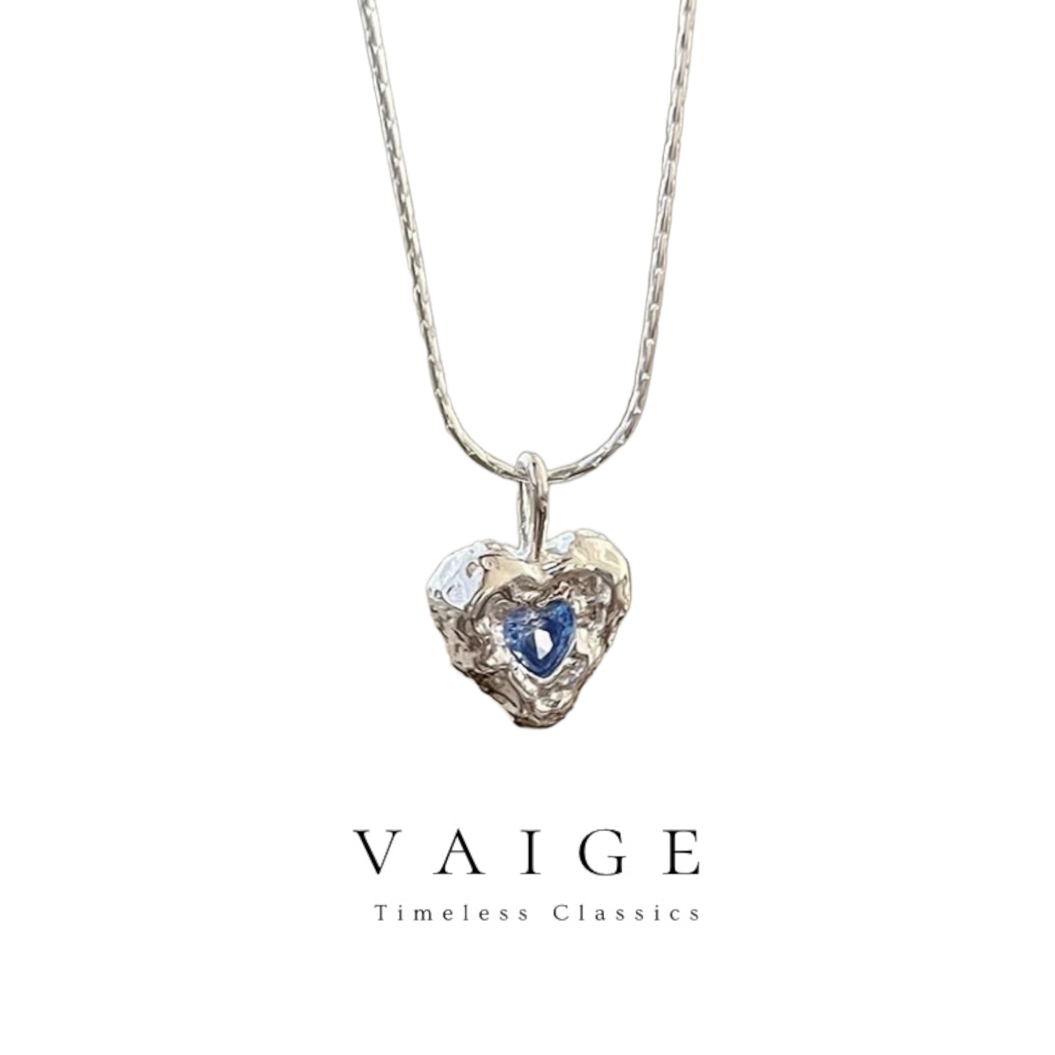 Sparkling Blue Zircon heart Necklace