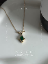VAIGE Dainty Diamond Oval Zircon Charm Black White Pink Green Necklace Stainless Steel Gold