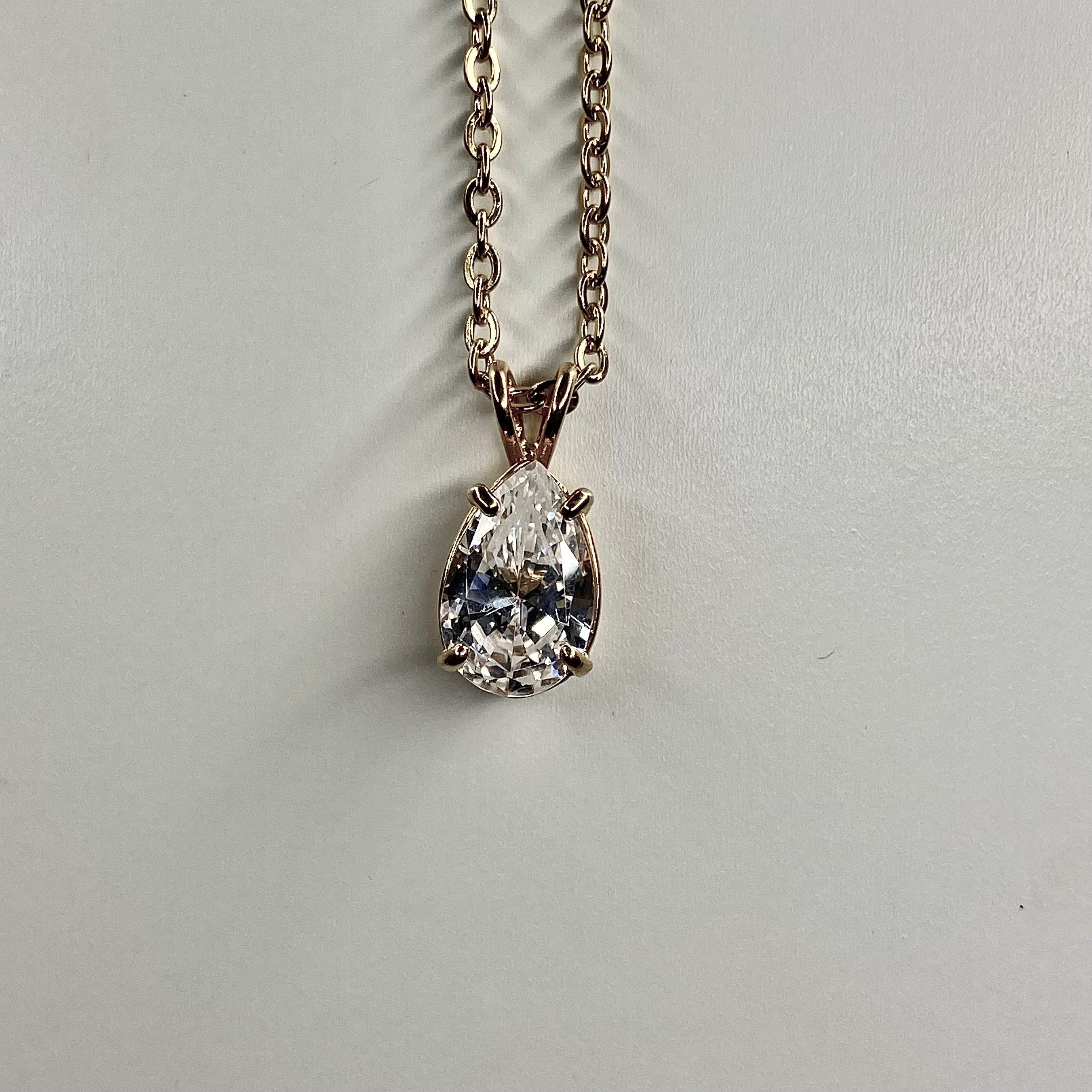 gold zircon   pendant necklace • 16-18in — Vintage Collection • only 1 available • View all photos; item is thrifted/vintage and may show flaws.