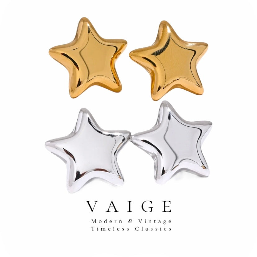 VAIGE Dazzling Gold and Silver Star Stud Earrings in Stainless Steel