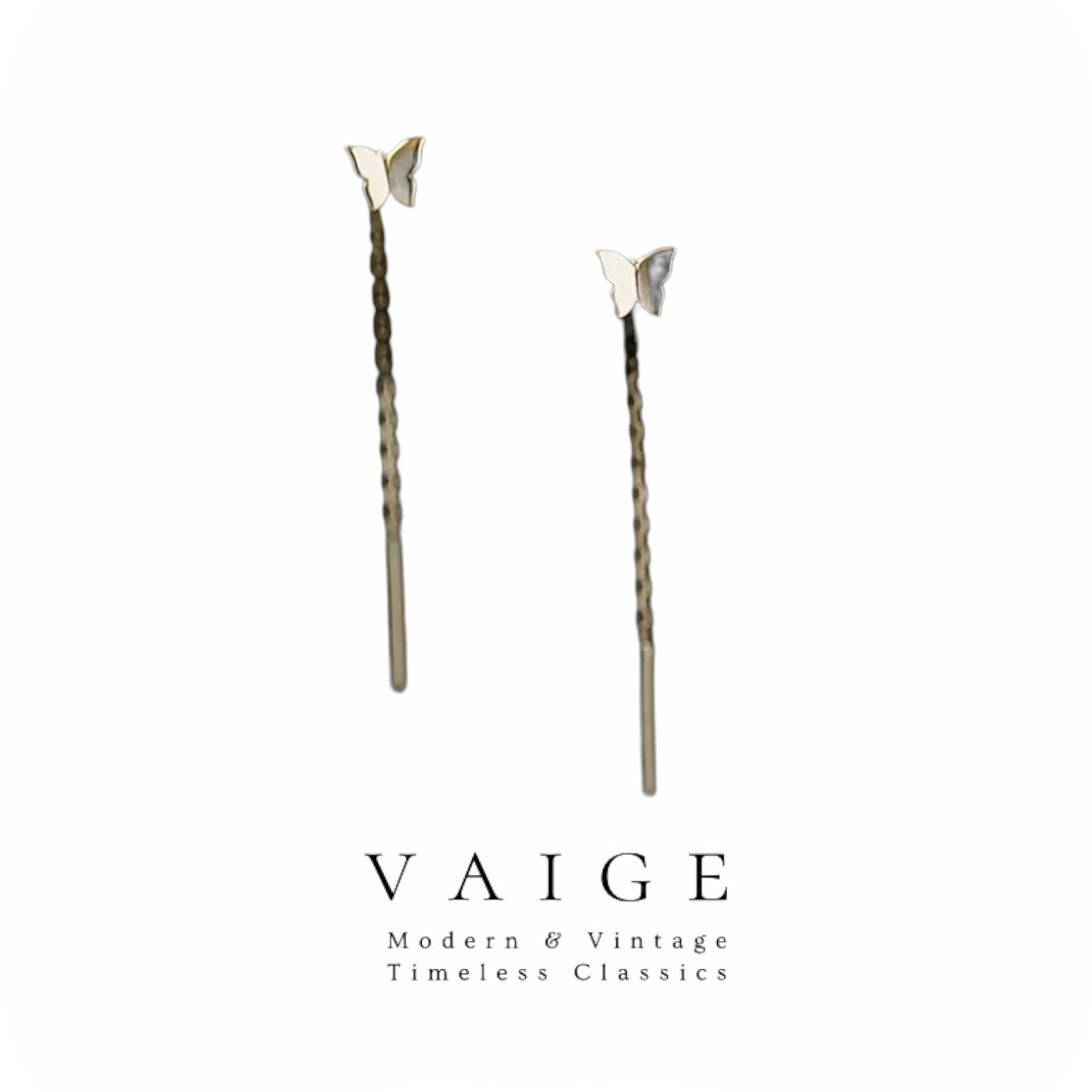 VAIGE Sterling Silver Butterfly Tassel Earrings with 14k Gold and Dazzling Zircon in Silver and Gold